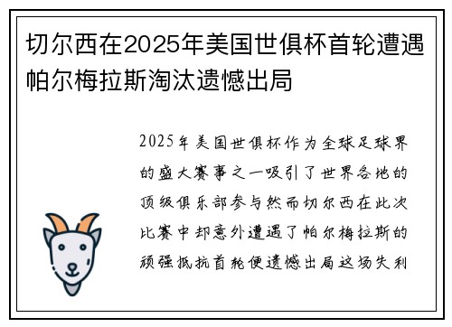 切尔西在2025年美国世俱杯首轮遭遇帕尔梅拉斯淘汰遗憾出局 切尔西在2025年美国世俱杯首轮遭遇帕尔梅拉斯淘汰遗憾出局
